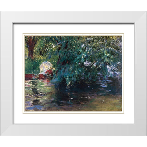 A Backwater Calcot Mill 1888 White Modern Wood Framed Art Print with Double Matting by Sargent, John Singer