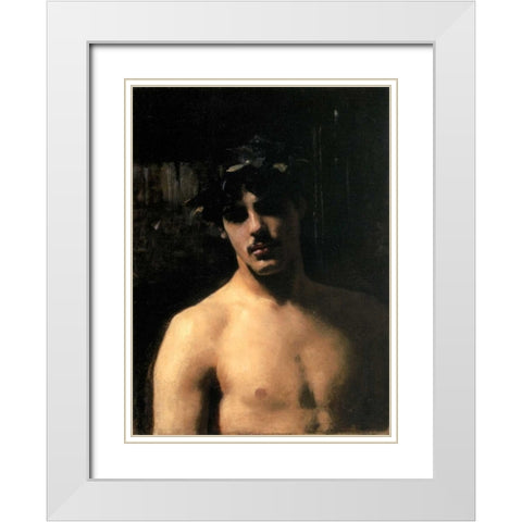 A Male Model with a Wreath of Laurel White Modern Wood Framed Art Print with Double Matting by Sargent, John Singer
