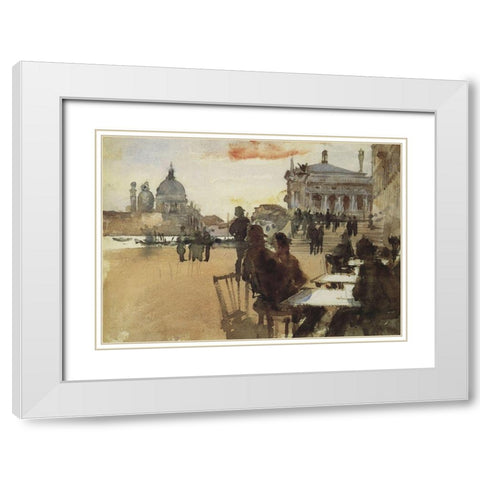 Cafe on the Riva degli Schiavoni White Modern Wood Framed Art Print with Double Matting by Sargent, John Singer