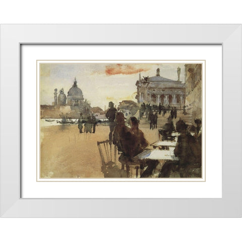 Cafe on the Riva degli Schiavoni White Modern Wood Framed Art Print with Double Matting by Sargent, John Singer