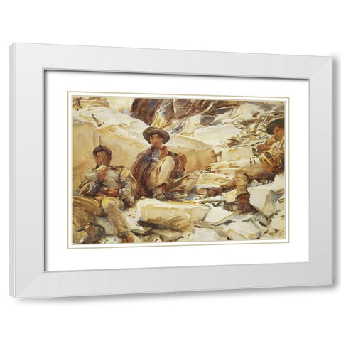 Carrara Workmen White Modern Wood Framed Art Print with Double Matting by Sargent, John Singer