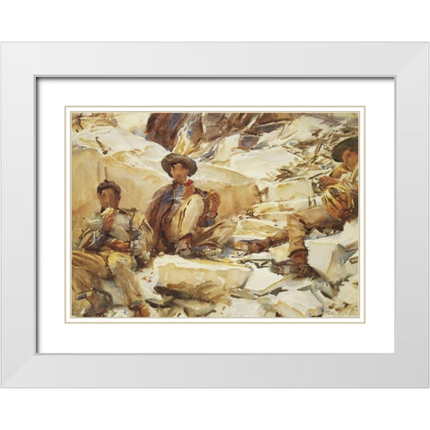Carrara Workmen White Modern Wood Framed Art Print with Double Matting by Sargent, John Singer