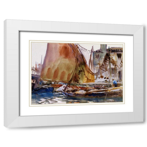 Drying Sails, 1902-04 White Modern Wood Framed Art Print with Double Matting by Sargent, John Singer