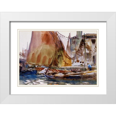 Drying Sails, 1902-04 White Modern Wood Framed Art Print with Double Matting by Sargent, John Singer