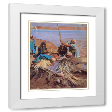 Egyptians Raising Water from Nile, 1890 White Modern Wood Framed Art Print with Double Matting by Sargent, John Singer