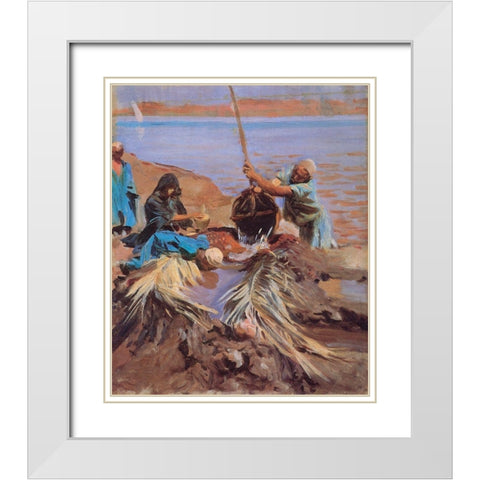 Egyptians Raising Water from Nile, 1890 White Modern Wood Framed Art Print with Double Matting by Sargent, John Singer