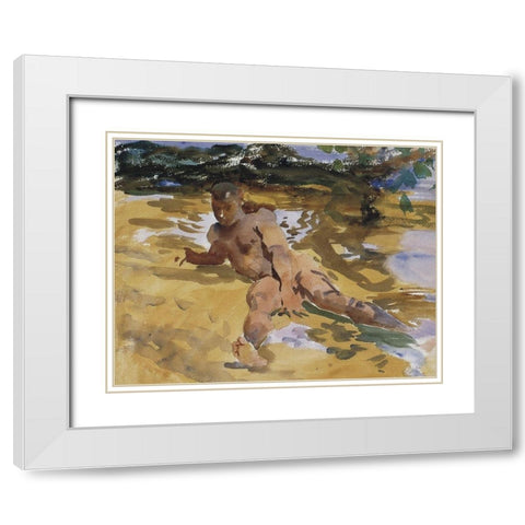 Figure on a Beach, Florida, 1917 White Modern Wood Framed Art Print with Double Matting by Sargent, John Singer