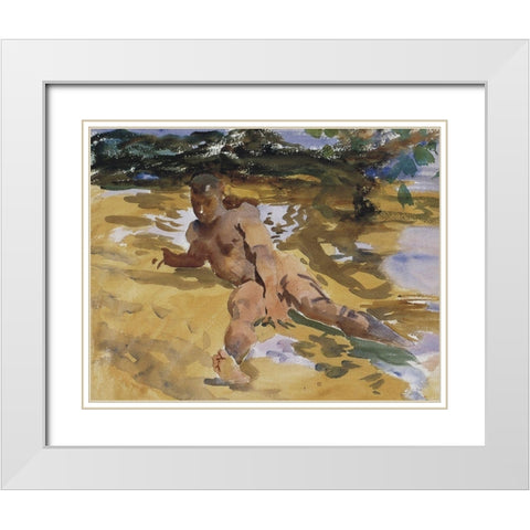 Figure on a Beach, Florida, 1917 White Modern Wood Framed Art Print with Double Matting by Sargent, John Singer