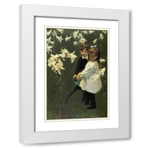 Garden Study of the Vickars Children 1884 White Modern Wood Framed Art Print with Double Matting by Sargent, John Singer