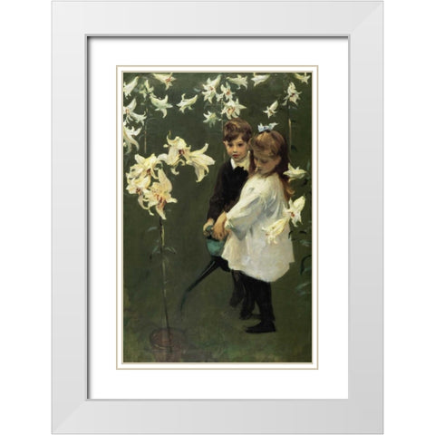 Garden Study of the Vickars Children 1884 White Modern Wood Framed Art Print with Double Matting by Sargent, John Singer