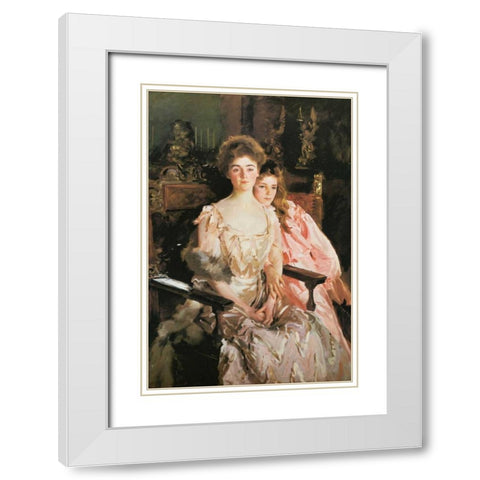 Mrs Fiske Warren and Daughter Rachel White Modern Wood Framed Art Print with Double Matting by Sargent, John Singer