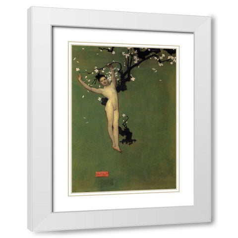 Nude Oriental Youth with Apple Blossom, 1878-79 White Modern Wood Framed Art Print with Double Matting by Sargent, John Singer
