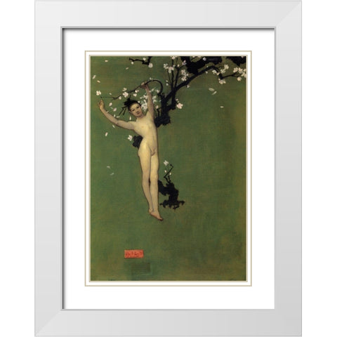 Nude Oriental Youth with Apple Blossom, 1878-79 White Modern Wood Framed Art Print with Double Matting by Sargent, John Singer