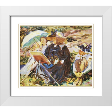 Simplon Pass, the Lesson White Modern Wood Framed Art Print with Double Matting by Sargent, John Singer