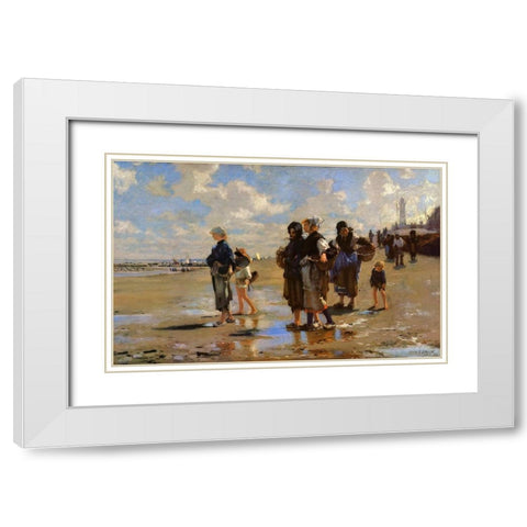 The Oyster Gatherers of Cancale White Modern Wood Framed Art Print with Double Matting by Sargent, John Singer