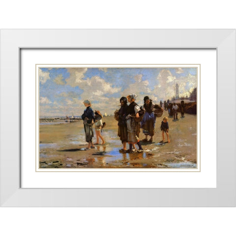The Oyster Gatherers of Cancale White Modern Wood Framed Art Print with Double Matting by Sargent, John Singer