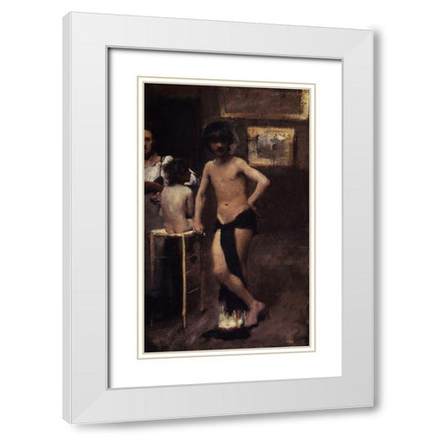 Two Nude Boys and a Woman in a Studio Interior, 1878-79 White Modern Wood Framed Art Print with Double Matting by Sargent, John Singer