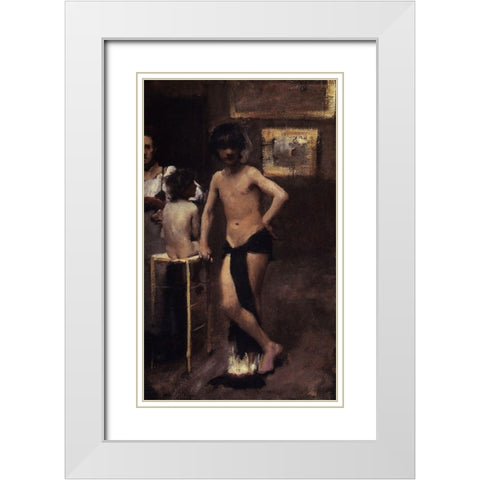 Two Nude Boys and a Woman in a Studio Interior, 1878-79 White Modern Wood Framed Art Print with Double Matting by Sargent, John Singer