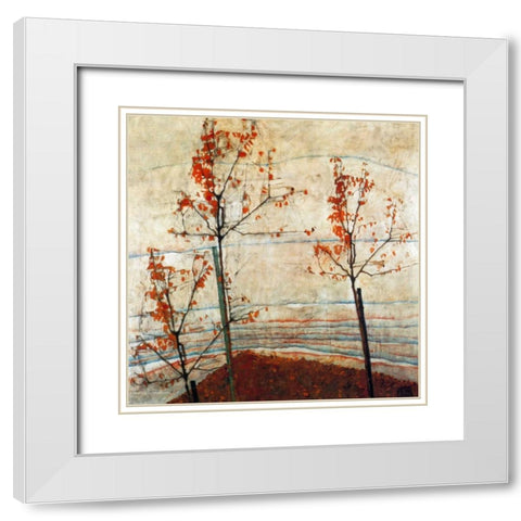Autumn Trees 1911 White Modern Wood Framed Art Print with Double Matting by Schiele, Egon