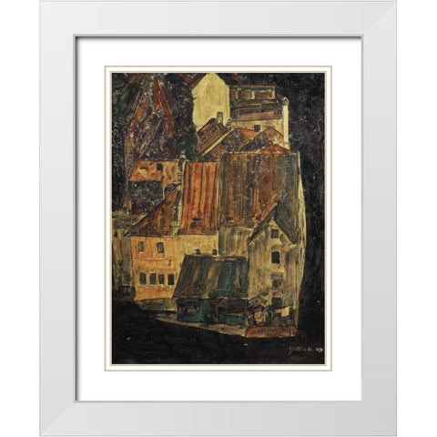 City On The Blue River I 1910 White Modern Wood Framed Art Print with Double Matting by Schiele, Egon