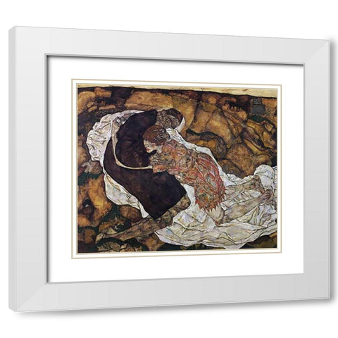 Death And Maiden White Modern Wood Framed Art Print with Double Matting by Schiele, Egon
