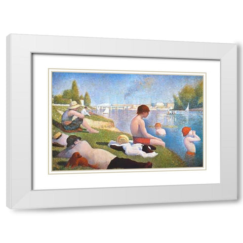 Bathing At Asnieres White Modern Wood Framed Art Print with Double Matting by Seurat, Georges