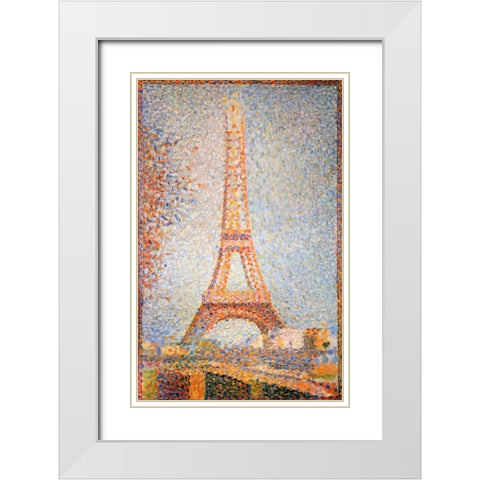 Eiffel Tower White Modern Wood Framed Art Print with Double Matting by Seurat, Georges