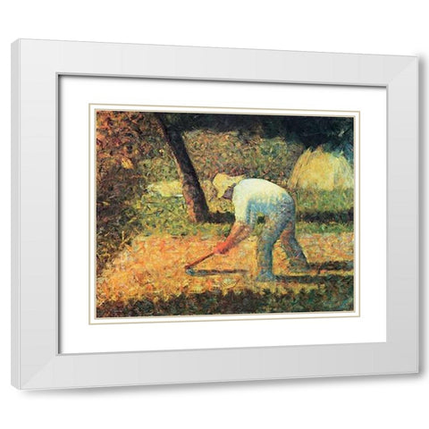 Farm Laborer With Hoe White Modern Wood Framed Art Print with Double Matting by Seurat, Georges
