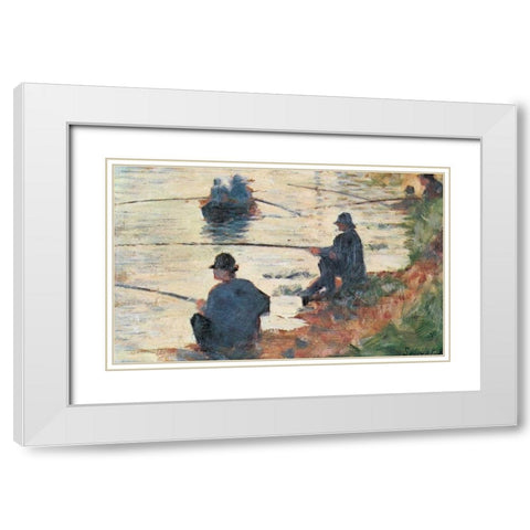 Fisherman White Modern Wood Framed Art Print with Double Matting by Seurat, Georges
