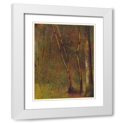 In The Woods At Pontaubert White Modern Wood Framed Art Print with Double Matting by Seurat, Georges