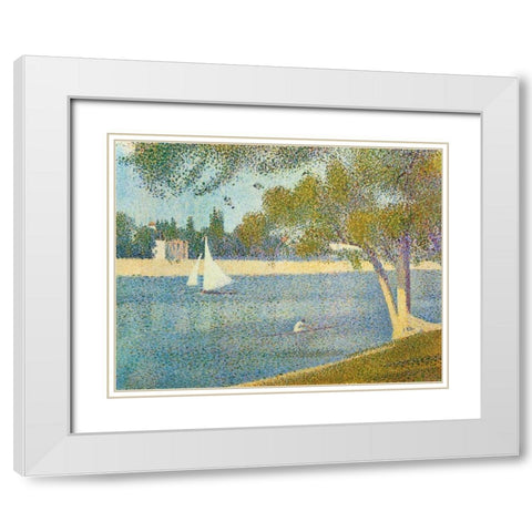 The Seine At La Grande Jatte In The Spring White Modern Wood Framed Art Print with Double Matting by Seurat, Georges