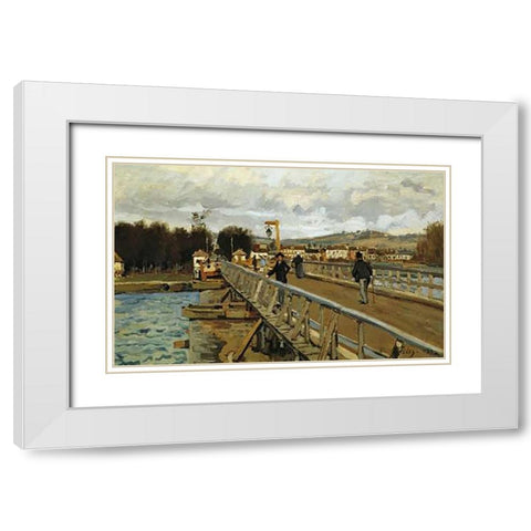 Footbridge At Argenteuil White Modern Wood Framed Art Print with Double Matting by Sisley, Alfred
