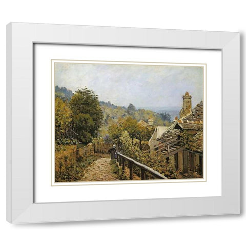 Sentier De La Mi Cote Louveciennes White Modern Wood Framed Art Print with Double Matting by Sisley, Alfred
