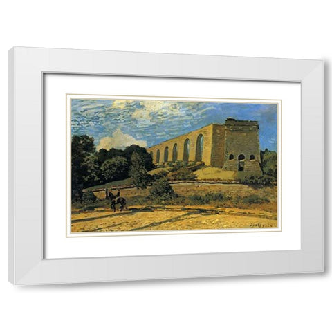 The Aquaduct At Marly White Modern Wood Framed Art Print with Double Matting by Sisley, Alfred