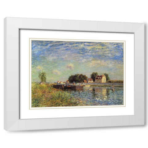 Le canal du Loing a Saint-Mammes White Modern Wood Framed Art Print with Double Matting by Sisley, Alfred