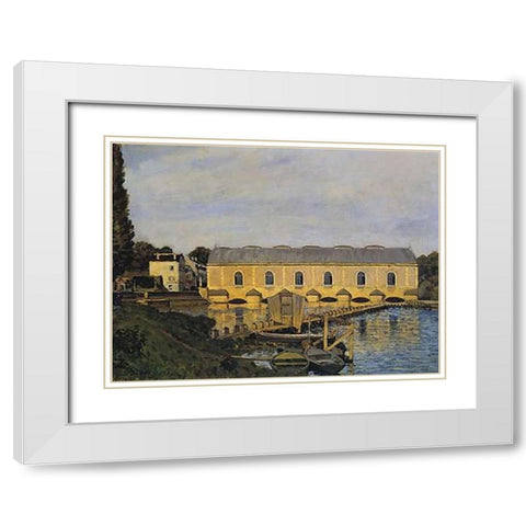 The Machine At Marly White Modern Wood Framed Art Print with Double Matting by Sisley, Alfred