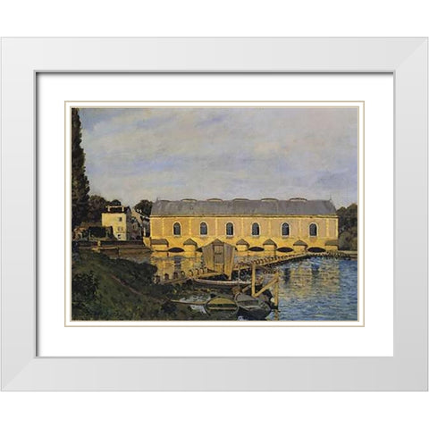 The Machine At Marly White Modern Wood Framed Art Print with Double Matting by Sisley, Alfred