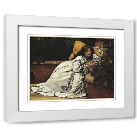 Girl In Armchair The Convalescent White Modern Wood Framed Art Print with Double Matting by Tissot, James