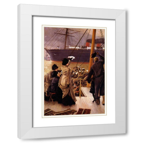Goodbye On The Mersey White Modern Wood Framed Art Print with Double Matting by Tissot, James Jacques