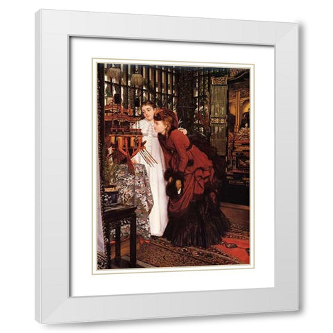 Ladies Looking At Japanese Objects White Modern Wood Framed Art Print with Double Matting by Tissot, James