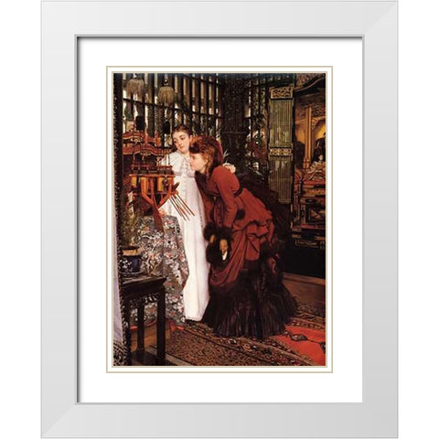 Ladies Looking At Japanese Objects White Modern Wood Framed Art Print with Double Matting by Tissot, James