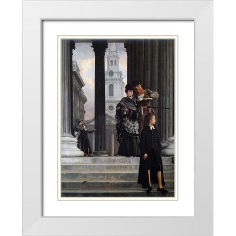 London Visitors White Modern Wood Framed Art Print with Double Matting by Tissot, James Jacques