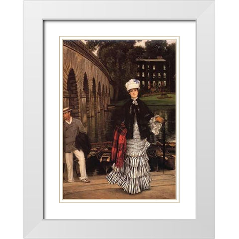 Return From Boating Trip White Modern Wood Framed Art Print with Double Matting by Tissot, James