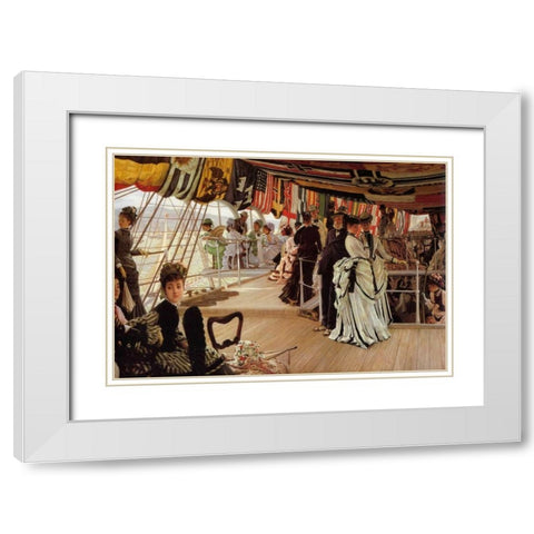 The Ball On Shipboard White Modern Wood Framed Art Print with Double Matting by Tissot, James Jacques