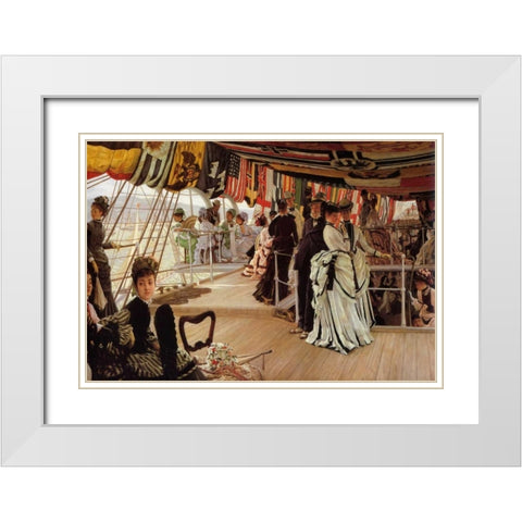 The Ball On Shipboard White Modern Wood Framed Art Print with Double Matting by Tissot, James Jacques