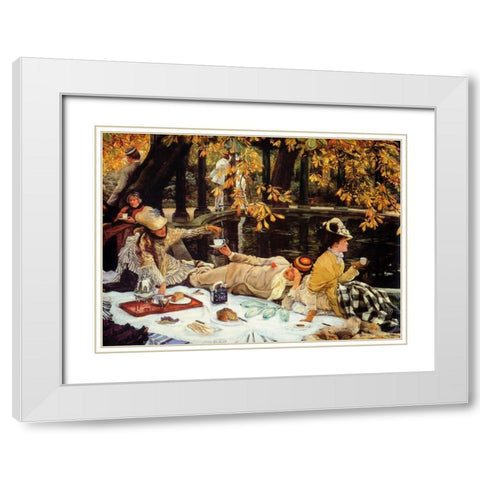 The Picnic White Modern Wood Framed Art Print with Double Matting by Tissot, James Jacques