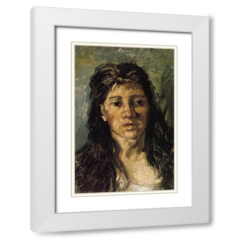 Head Of A Woman White Modern Wood Framed Art Print with Double Matting by Van Gogh, Vincent