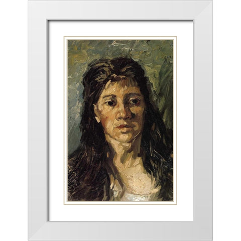 Head Of A Woman White Modern Wood Framed Art Print with Double Matting by Van Gogh, Vincent