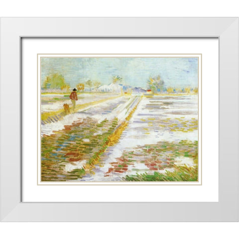Landscape Snow White Modern Wood Framed Art Print with Double Matting by Van Gogh, Vincent