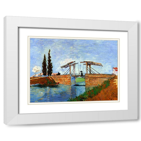 Lanlois Bridge Arles White Modern Wood Framed Art Print with Double Matting by Van Gogh, Vincent